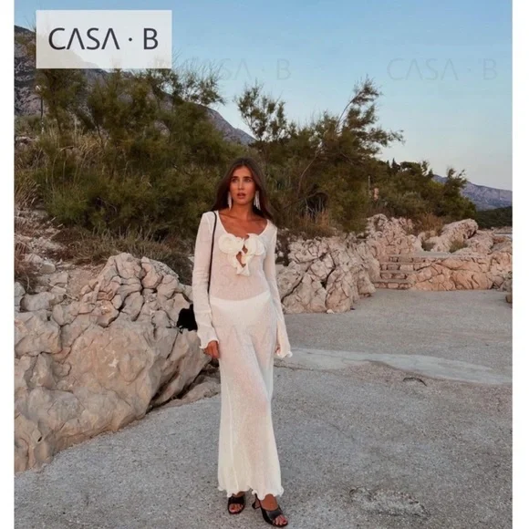 NEW to CASA B💫| Sameera Floral Declotte Shirred Ivory Sheer Midi Dress - Picture 9 of 12